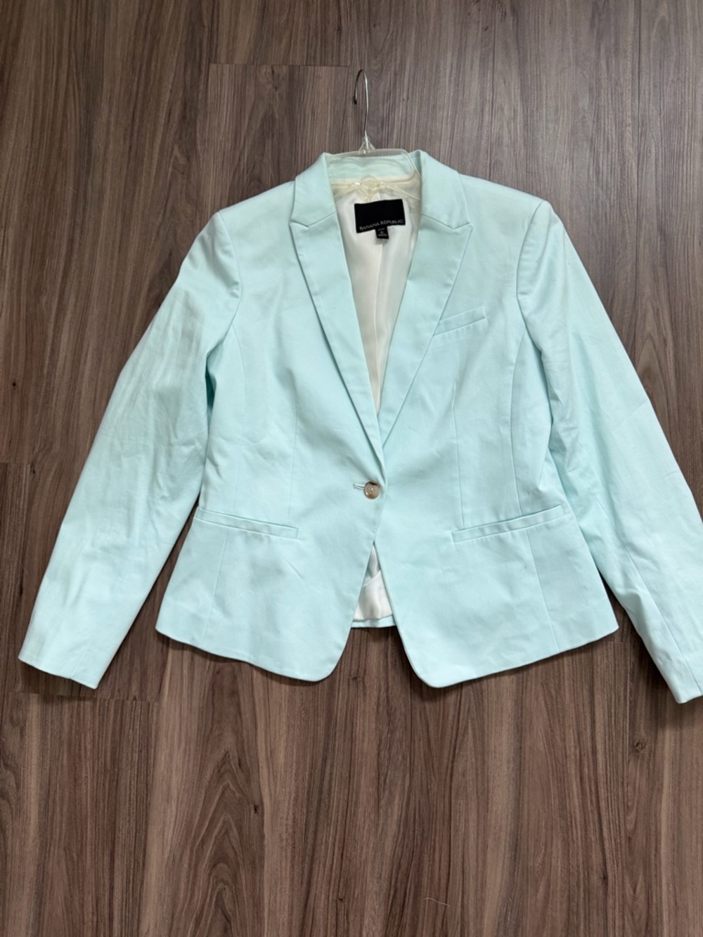 Vtg Banana Republic Light Mint Blue Cotton Blazer Size 6P